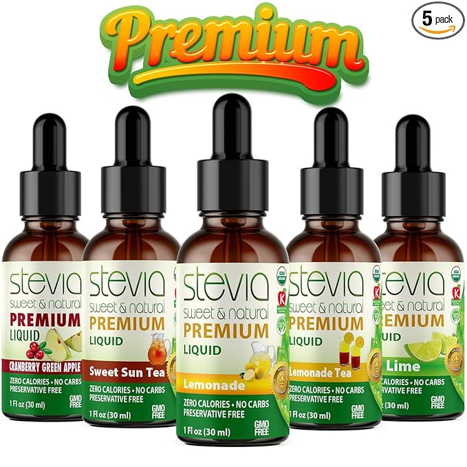 Stevia Intl (Pack of 5) Refreshers Bundle with 5 Flavors. Stevia Liquid Drops. Naturally Sweet, Non-Bitter, No Sugar Added, 0 Carb, 0 Calorie, Non-GMO, Vegan, Diabetic & Keto Friendly (1oz)