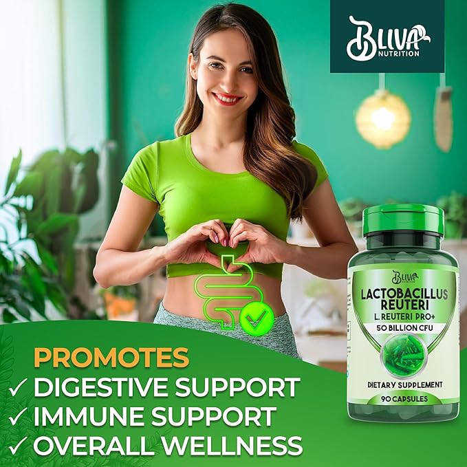 BLIVA Lactobacillus Reuteri Capsules – L Reuteri - 50 Billion CFU per Serving - Highest CFU Count L Reuteri Supplement - 90 Capsules