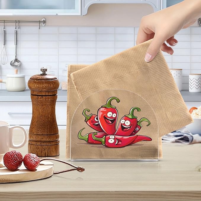 Napkin Holder Acrylic Napkin Holders for Table, Tissue Paper Cocktail Napkin Holder for Kitchen Dinner Napkins Dispenser for Bar Accessories, Cartoon Chili Pepper 2 Pack