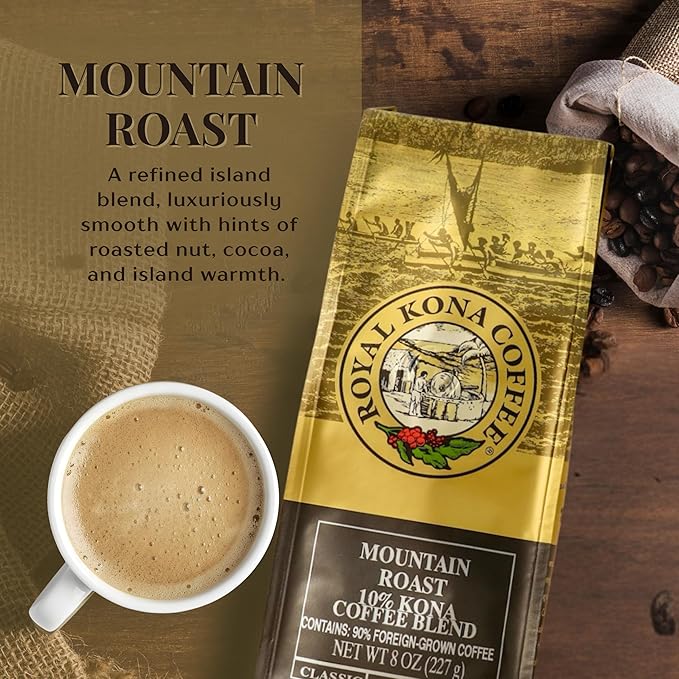ROYAL KONA COFFEE - Medium Roast Ground Coffee, Mountain Roast Flavor, 8 Ounce