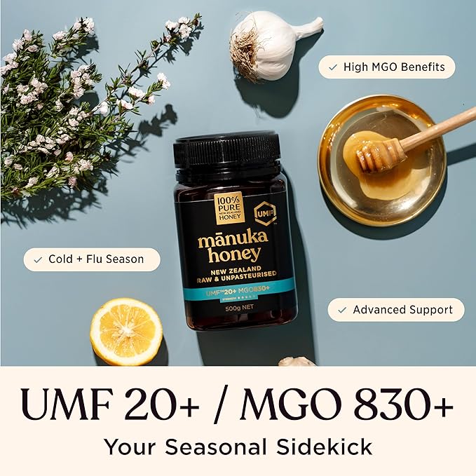 Manuka Honey UMF 20+ MGO 826+ 100% Pure New Zealand Raw, Unfiltered Certified Award Winning Silky Smooth Taste & Texture 17.6 Oz