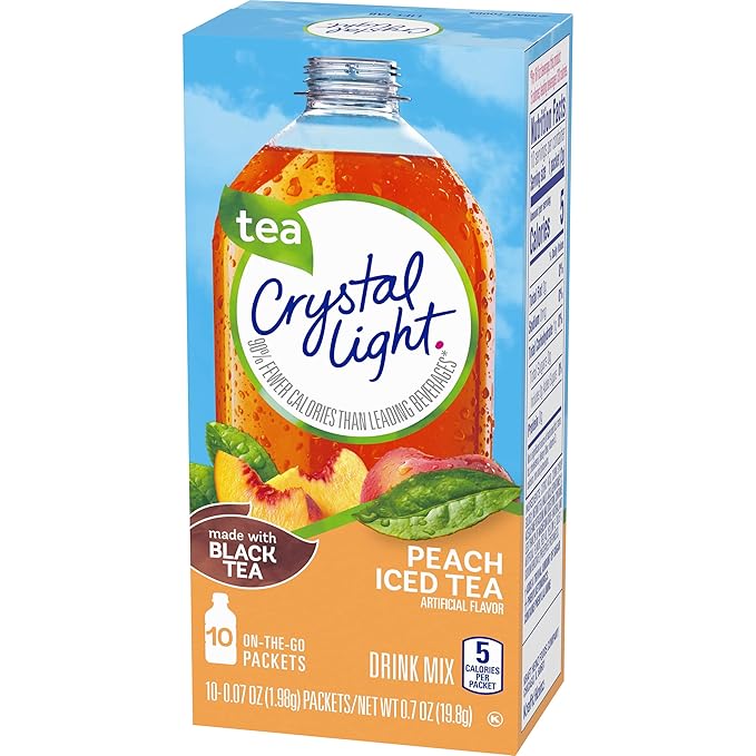 Crystal Light On-the-Go, Peach Iced Tea Drink Mix, 10 CT (Pack of 8)