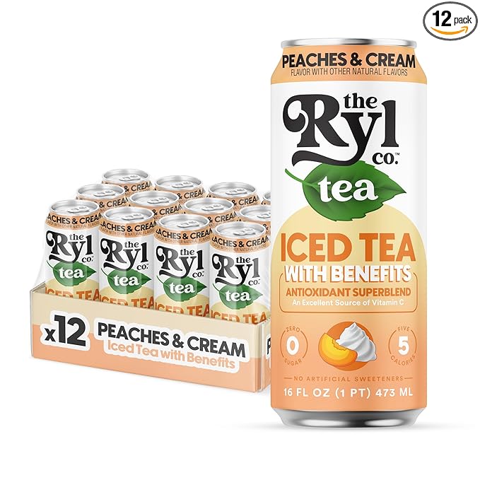 Ryl Peaches & Cream Iced Tea – Antioxidant Superblend, No Artificial Ingredients, Zero Sugar, Five Calories, Low Carb, Non-GMO, Kosher, Gluten Free, Made in the USA, 12-Pack, 16 Fl Oz
