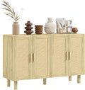 HOMCOM Boho Sideboard Buffet Cabinet, Coffee Bar Cabinet with 4 Rattan Doors and Adjustable Shelves for Kitchen, Living Room, Natural