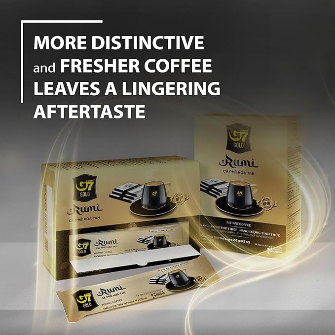 TRUNG NGUYEN G7 Gold Rumi Instant Coffee Single Served Sticks for Energy Boost (8.9oz - Box of 14 Sticks)