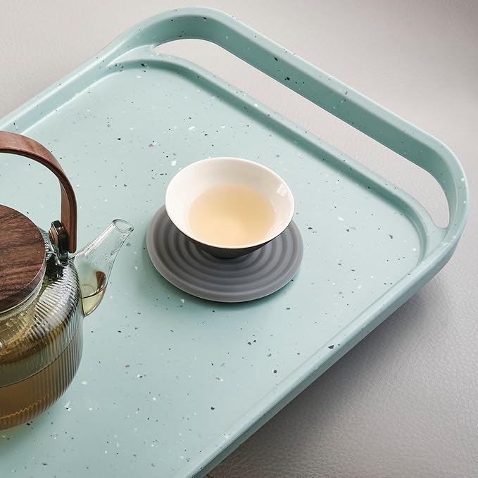 LINE+ARC Waterproof, Easy-to-Clean, 18"x12" Serving Tray Extra Large Handles (Mint) 100% Food-Grade Melamine for Breakfast, Dinner, Bed, Tea, Crafts, Decorative, TV, Couch, Outdoor, Patio