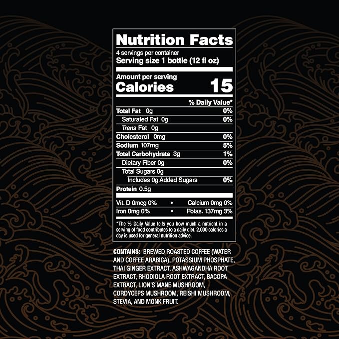 Vai Dai Coffee Black 4-pack, Lightly Sweetened, Ready-to-Drink, Functional, Adaptogens & Nootropics for Energy, Focus & Mental Clarity, with Lion’s Mane, Ashwagandha, Mushrooms & Cordyceps, Gluten-Free, Non-GMO. VaiDai