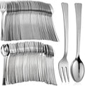 200Pcs Mini Plastic Forks and Spoons, 100 Pcs Silver Forks & 100 Pcs Silver Spoons, Disposable Plastic Silverware, Mini Spoon and Fork for Appetizers Desserts Cake Parties Weddings(4.3 Inch)