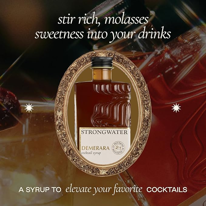 Strongwater Rich Demerara Syrup - Makes 16 Cocktails - Syrup for Cocktails Handcrafted in USA with Filtered Rocky Mountain Water, Demerara Sugar - Just Mix with Bourbon or Whiskey