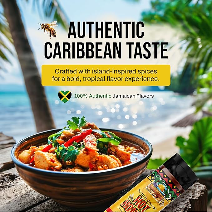 Montego Island Foods Scotch Bonnet Hot Honey – Sweet Heat with a Caribbean Kick – Made with All Natural Ingredients & Bold Spices – 12 oz Bottle (Net Wt. 16 oz) – For Drizzling, Dipping & Glazing