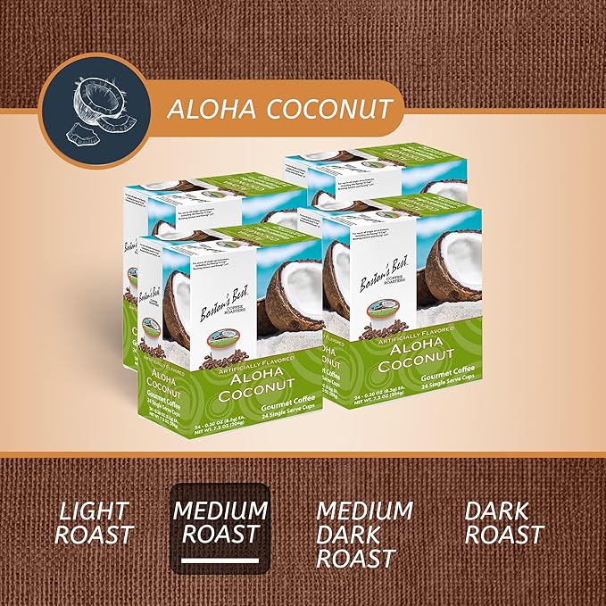 Boston’s Best - Aloha Coconut Flavored Delicious Gourmet Coffee Compatible with Keurig Coffee Maker, 24 Count (Pack of 4)