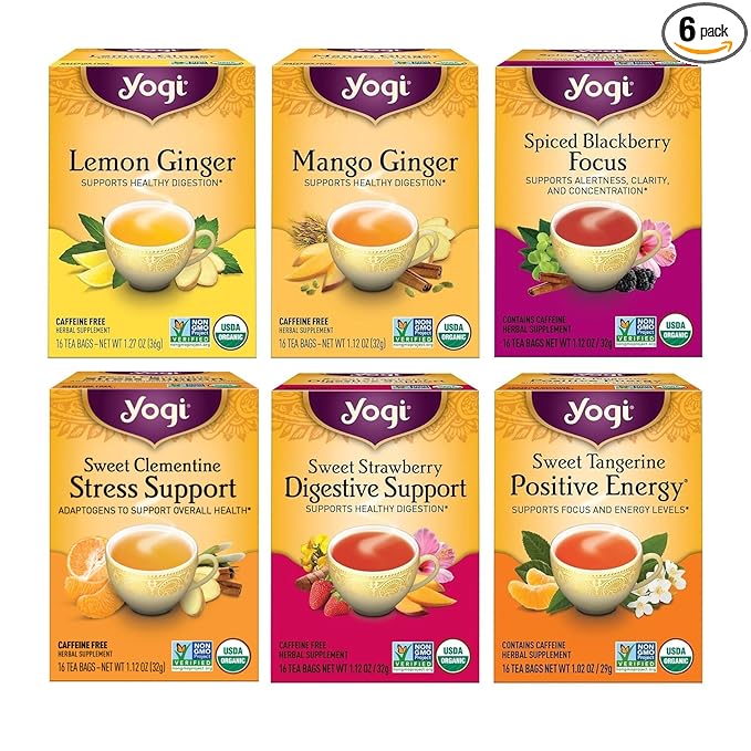 Yogi Tea - Fruity Tea Variety Sampler, 16 Tea Bags per pack (6 Packs) – Black, Green & Herbal Assorted Flavors: Sweet Clementine, Blackberry, Tangerine, Lemon, Strawberry, Mango & More