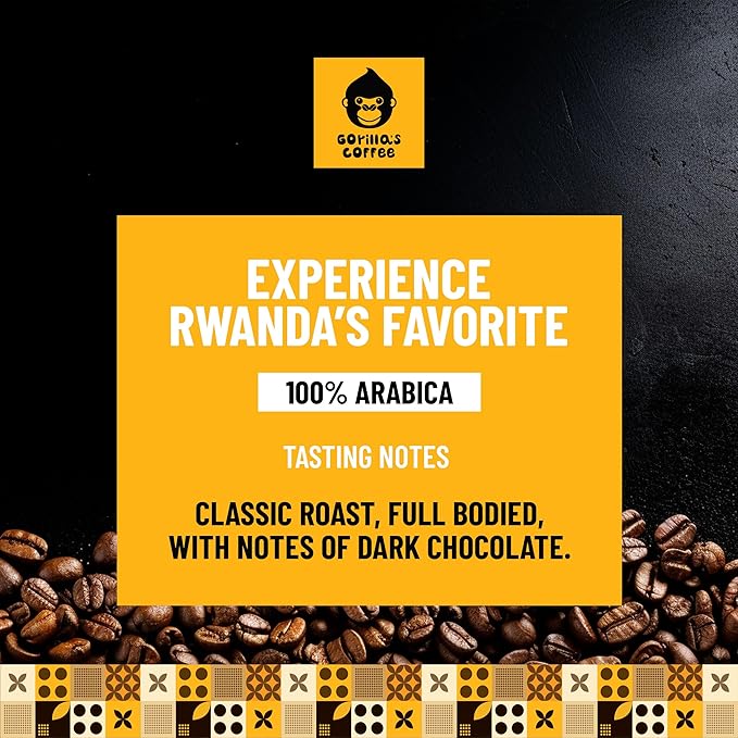 Gorilla's Coffee 100% Arabica - Dark Roast Ground Coffee, Fair Trade, Full Bodied, Bold, with a Touch of Smokiness | Premium Rwandan Coffee | Rich, Flavorful, and Aromatic (500g/17.6 oz)