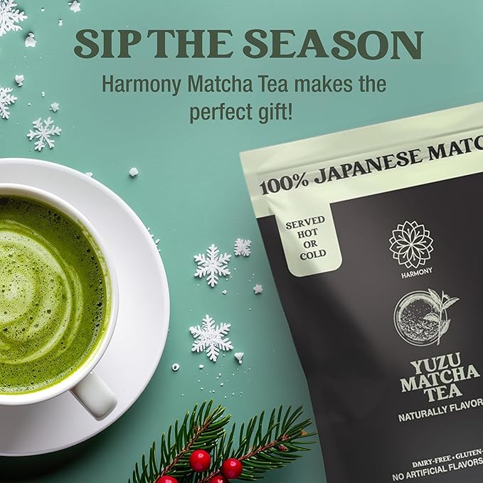 The Harmony Matcha Yuzu (7.05oz Bag - 20 Servings) Premium Japanese Matcha Powder, Rich in Antioxidants & L-Theanine, Sweetened with Organic Sugar, No Preservatives