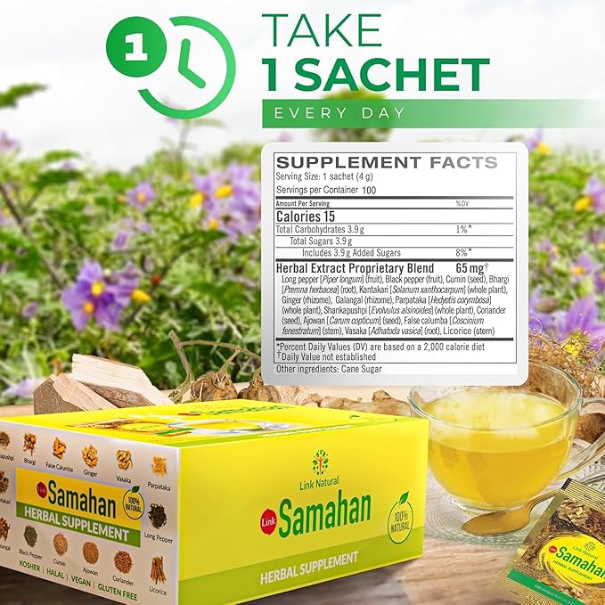 SAMAHAN Ayurvedic Herbal Tea Packets - Sri Lankan Ceylon Blend with 14 Natural Herbs Including Ginger, Black Pepper & More, Herbal Tea Bags for Wellness, Relaxation & Daily Comfort - 60 Count