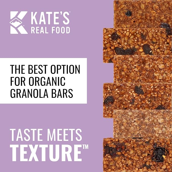 Kate’s Real Food Organic Granola Bars - Variety Pack (2.2 oz, Pack of 12) - Organic Energy Bars Made with Gluten Free Oats - Non GMO, Soy Free, Whole Grains, and All Natural