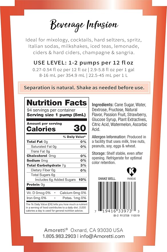 Amoretti - Southern Charm Beverage Infusion, 94 Servings Per Bottle (750 ml) - Drink Mix & Water Enhancer with Pump for Flavoring Cocktails, Waters, Teas, and other Beverages, Preservative Free