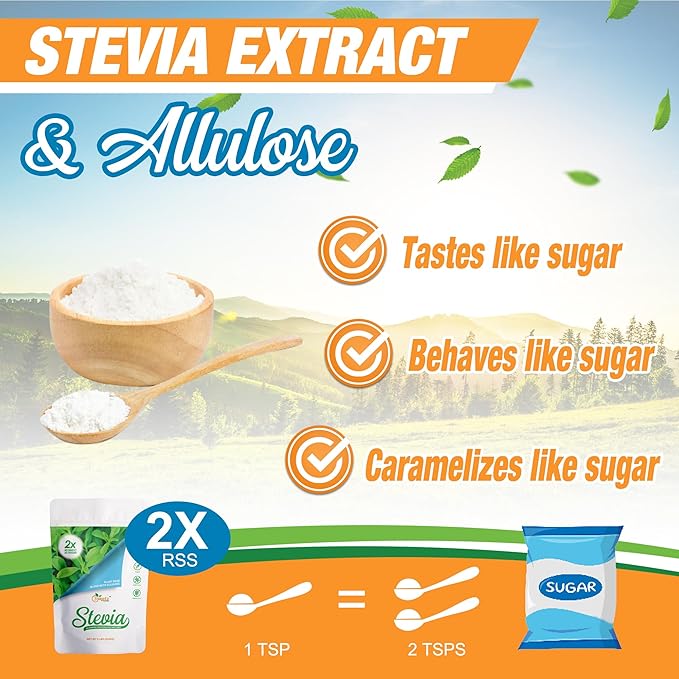 Allulose – Stevia Blend All Purpose Sweetener – 2X Sugar Sweetness; Total Servings 1134; Zero Calorie Sweetener, Sugar-Free Substitute for Baking, Smoothies, Coffee; Low Carb Keto Diet Friendly Food | 5-LB
