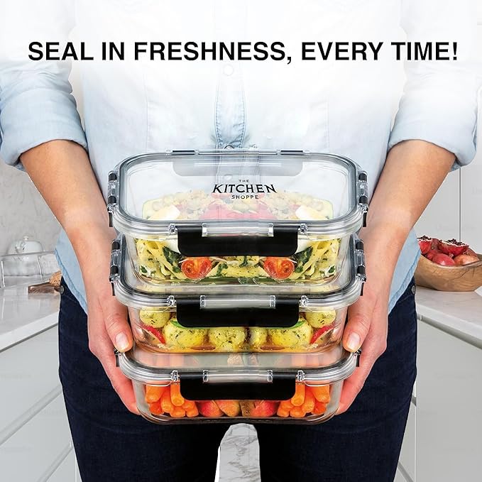 KITCHEN SHOPPE 24pc Borosilicate Glass Storage Containers with Airtight Lids | Heavy Duty, Non-Toxic Food Storage Containers for Pantry, Meal Prep, Lunch or Leftovers | Freezer/Oven/Microwave Safe