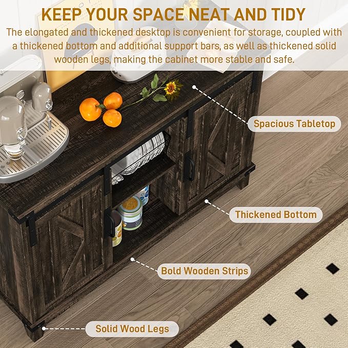 Vabches Cube Storage Organizer, Sliding Doors Coffee Bar Cabinet with Storage Farmhouse Sideboard Buffet Cabinet with Adjustable Shelves Coffee Bar for Kitchen Home Office Dining Room