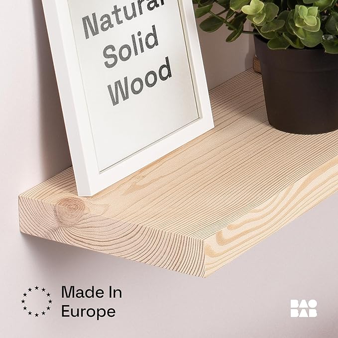 BAOBAB WORKSHOP Wood Floating Shelves for Bathroom Wall - Rustic Shelf 24 inch - Floating Wooden Shelves for Bedroom Kitchen Living Room - Natural Wood Shelves, 24W x 6.7D, Set of 2