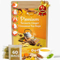 60 Bags Premium Turmeric Ginger Cinnamon Tea, Improve Digestion, Support Brain, Weight, Skin and Sleep, Eco-Conscious Tea Bags and Premium Natural Ingredients. Turmeric Ginger Herbal Tea. No Sugar, No Caffeine, No Gluten, Vegan.