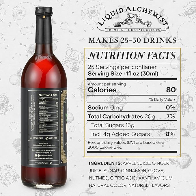 Liquid Alchemist Apple Spice Syrup for Cocktails - Real Ingredients Make our Apple Syrup for Drinks Perfect for a Fall Themed Old Fashioned Mix (25.4 oz)