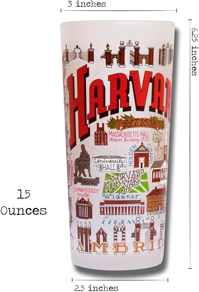 Catstudio Drinking Glass, Harvard University Glass Cup for Kitchen, 15oz Dishwasher Safe Tumbler for Harvard Alumni