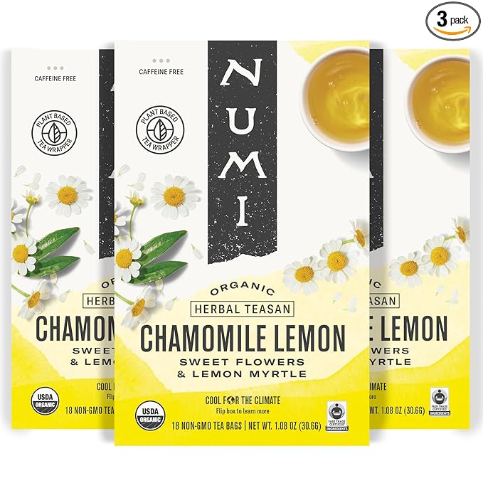 Numi Organic Chamomile Lemon Tea, 54 Herbal Tea Bags, Caffeine Free Herbal Chamomile Tea