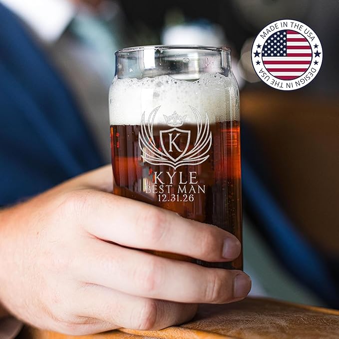 Personalized Groomsmen Gift, 16oz Beer Can Glasses - Best Man Beer Glasses, Custom Drinkware with Etched Name, Engraved Gifts for Wedding Favors, Best Man Proposal Gifts, Bachelor Party