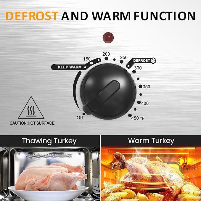 Sunvivi 20 QT Electric Roaster Oven with Self-Basting Lid, 3 Compartments, and Keep Warm Function, Full-Range Temperature Control (150-450°F), Stainless Steel