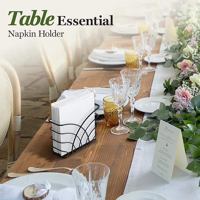 Napkin Holder for Table – Black Iron Upright Napkin Dispenser for Paper Napkins, Napkin Dispenser for Kitchen Dining, Cocktail Picnic Bar Modern Kitchen and Dining Decor, Servilletero