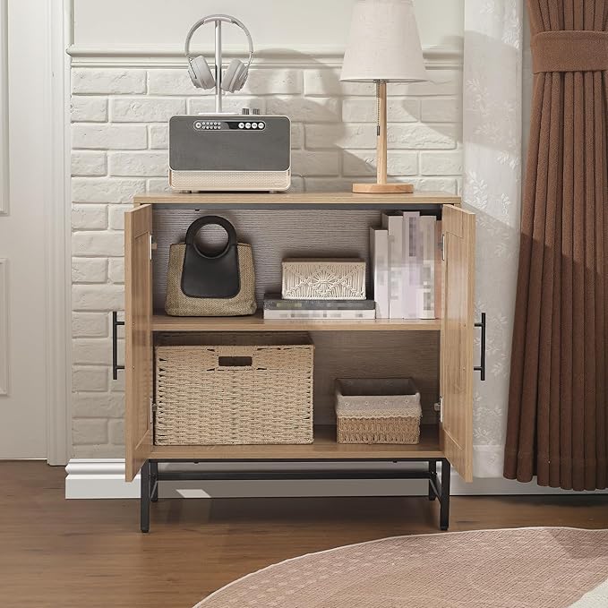 Storage Cabinet with PE Rattan Door, Sideboard Buffet Kitchen Cabinet, Modern Stylish Accent Furniture for Dining Room, Bedroom, Hallway, Living Room, Coffee Bar, Corner, Natural
