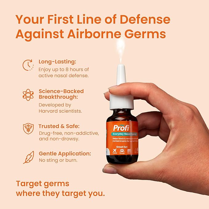 Profi™ Everyday Nasal Spray - Helps Defend Against Airborne Germs and Allergies, Lasts Up to 8 Hours, Advanced Nasal Spray for Air Travel, Work, Conferences & Indoor Gatherings - 90 Sprays, 0.36 FL OZ