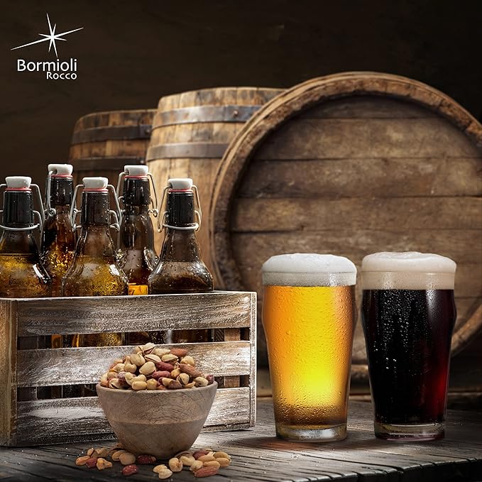 Bormioli Rocco Nonix Set Of 4 20 Oz Pint Glasses | British Pub Style Beer Glasses | Easy Stacking in The Cupboard | Premium Craft Beer Glasses Made In Spain