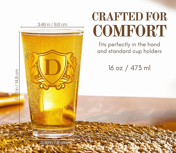 Onebttl Personalized Pint Glass for Men, Custom Alcohol Gifts for Beer Lovers, Unique Birthday, Christmas Gifts for Him, Dad, Husband, Boyfriend, N