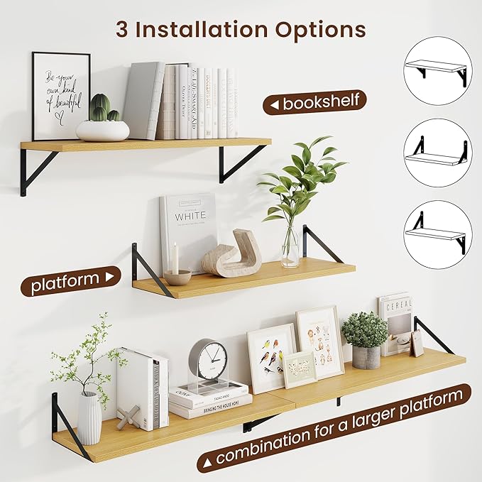 Axeman Deep Floating Shelves for Wall - 30 Inch Wide x 10 Inch Deep Floating Shelves Set of 2 -Oak Wide Wall Shelves for Living Room Bathroom Bedroom