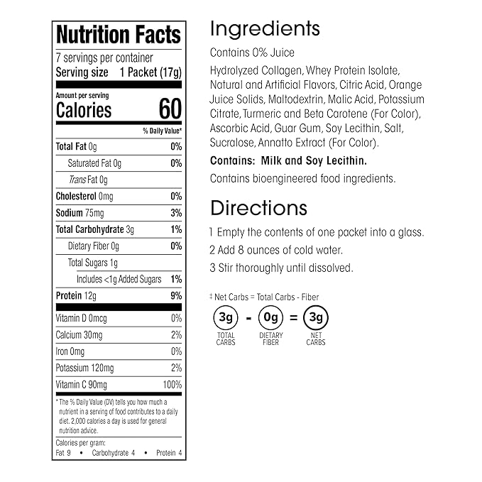 WonderSlim Protein Fruit Drink, Tangy Orange, No Fat, Gluten Free, Keto Friendly & Low Carb (7ct)