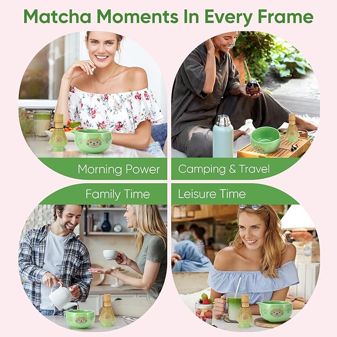 Matcha Whisk Set, 5Pcs Ceramic Matcha Set Includes Matcha Bowl, Matcha Whisk and Holder, Bamboo Scoop and Sifter, Ideal Matcha Bowl Set for Authentic Matcha Tea Experience