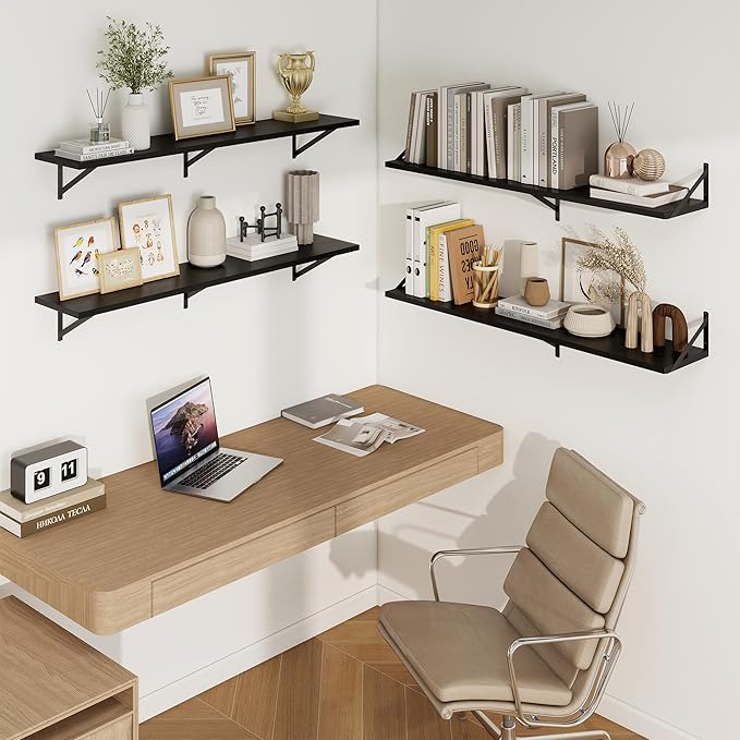 Axeman Deep Floating Shelves for Wall - 55 Inch Wide x 10 Inch Deep Black Floating Shelves Set of 2 - Wide Wall Shelves for Living Room Bathroom Bedroom