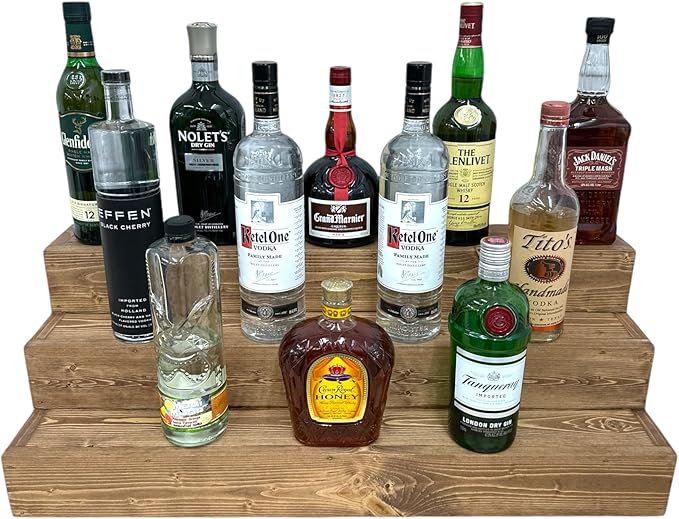 Handmade Tiered Display Shelving - Three Tier Bar Display - Bar Organizer - Liquor Bottle Display (36" without Back, Special Walnut)