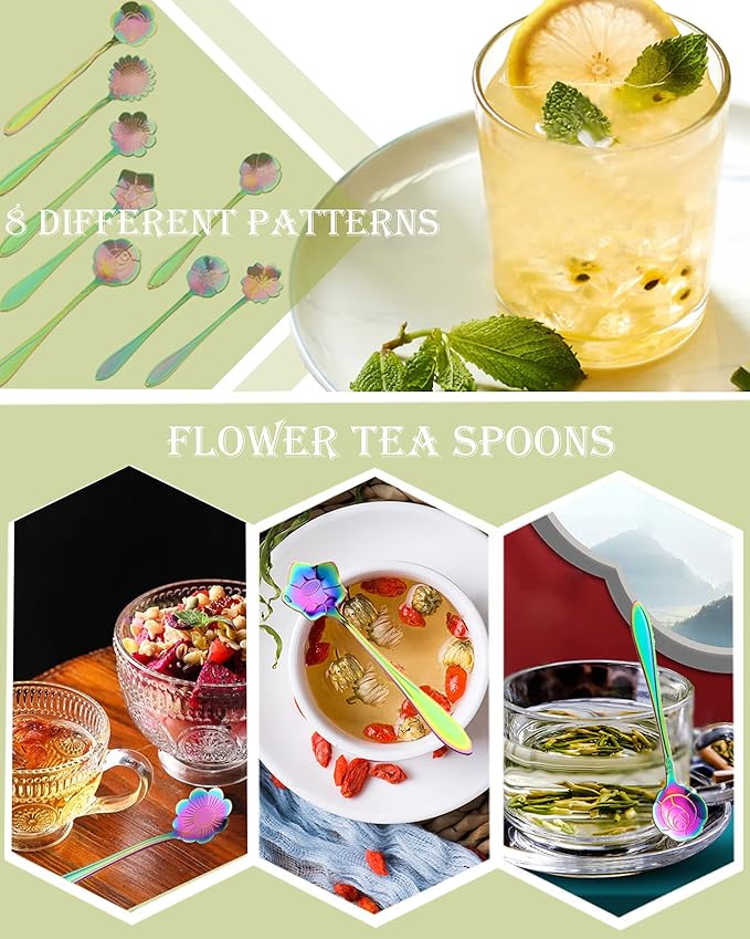 16 Pcs Teaspoon Tea Spoons, ESRISE Stainless Steel Cute Coffee Spoon for Tea Party Decorations (Multi)