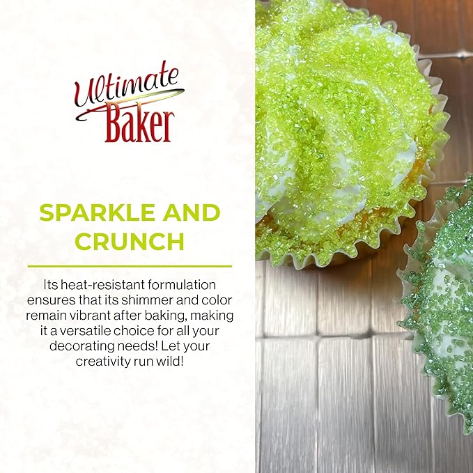 Ultimate Baker - Sanding Sugar, Green - Vibrant, Naturally Colored Baking & Decorating Sugar, Perfect for Sprinkling on Cakes, Desserts & Confections, Medium Crystal - 4oz