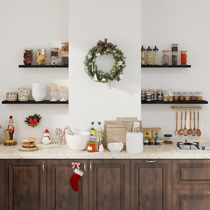 Fun Memories Floating Shelves for Wall, 22.5" Rustic Wood Deep Wall Mounted Shelves with Invisible Brackets for Decor & Storage, Floating Shelf for Living Room, Bathroom (Black, Set of 2)