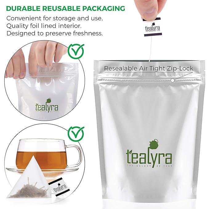 Tealyra - 5 Years Ripe Aged Pu'erh 25 Tea Bags - Bold Pu-erh Loose Leaf Tea - 100% Natural - 25 Pyramids Sachets