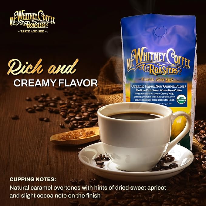 Mt. Whitney Organic Papua New Guinea, Medium Dark Roast, Low Acid Coffee (Whole Bean, 2Lb)
