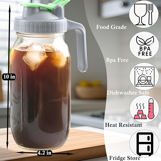 64 Oz Glass Mason Jar Pitcher With Lid 2 Set Half Gallon Water Pitcher Wide Mouth Canning Jar Cold Hot Water Jug For Coffee Lemonade Iced Tea Homemade Drinks Milk Juice Beverage Container For Fridge