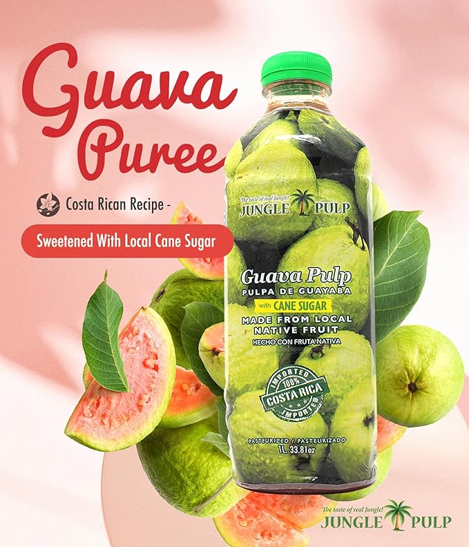 Jungle Pulp GUAVA Puree Costa Rica Blend, Topping, Flavoring, Better than Syrup, for Desserts, Smoothies, Margaritas, Cocktails, Juice and Shakes. 33.81 oz/ 1 Liter.