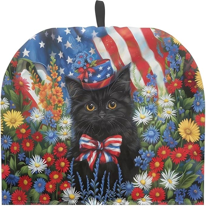 USA FlagTeapot Insulation Cover Soft Tea Pot Cozy Cover with Keep Warming Black Cat Kettle Kitchen Dust Cover for 4th of July Home Decor Dust Proof Kettle Cover