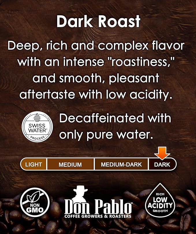 Don Pablo Colombian Decaf - Limited Edition Dark Roast Gourmet Coffee, Swiss Water Process Decaf, 100% Arabica Whole Bean, Non-GMO, Low Acidity, 5 Pound (5 lb) Bag